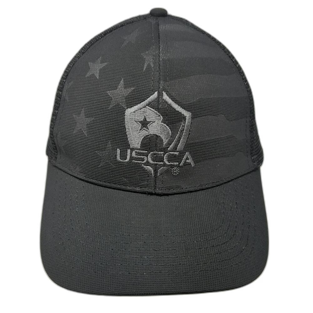 USCCA Trucker Hat Black OSFM American Flag Shield Logo Mesh Back Snapback Hat